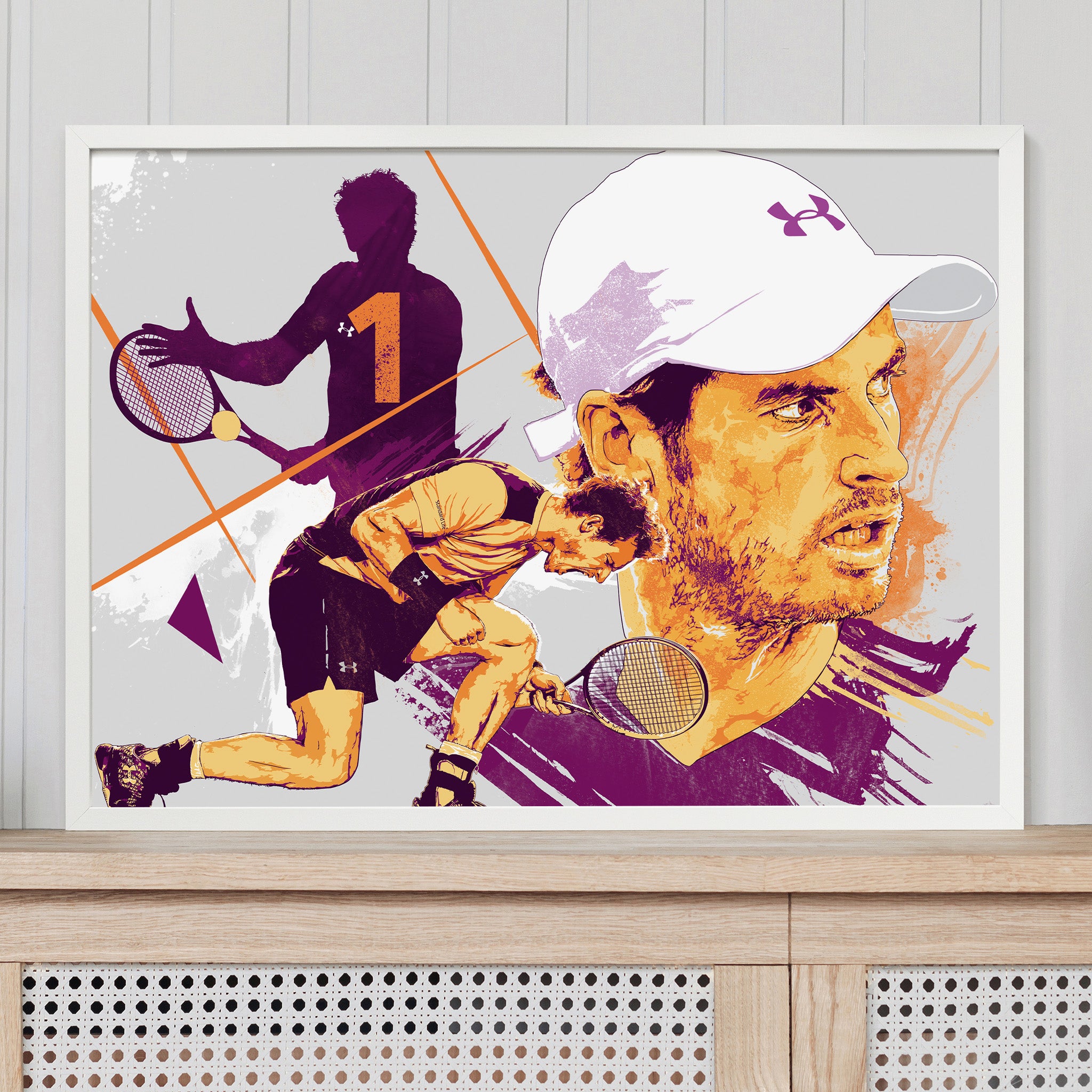 Andy Murray graphic art print in light grey setting — illustrated tennis sports poster"