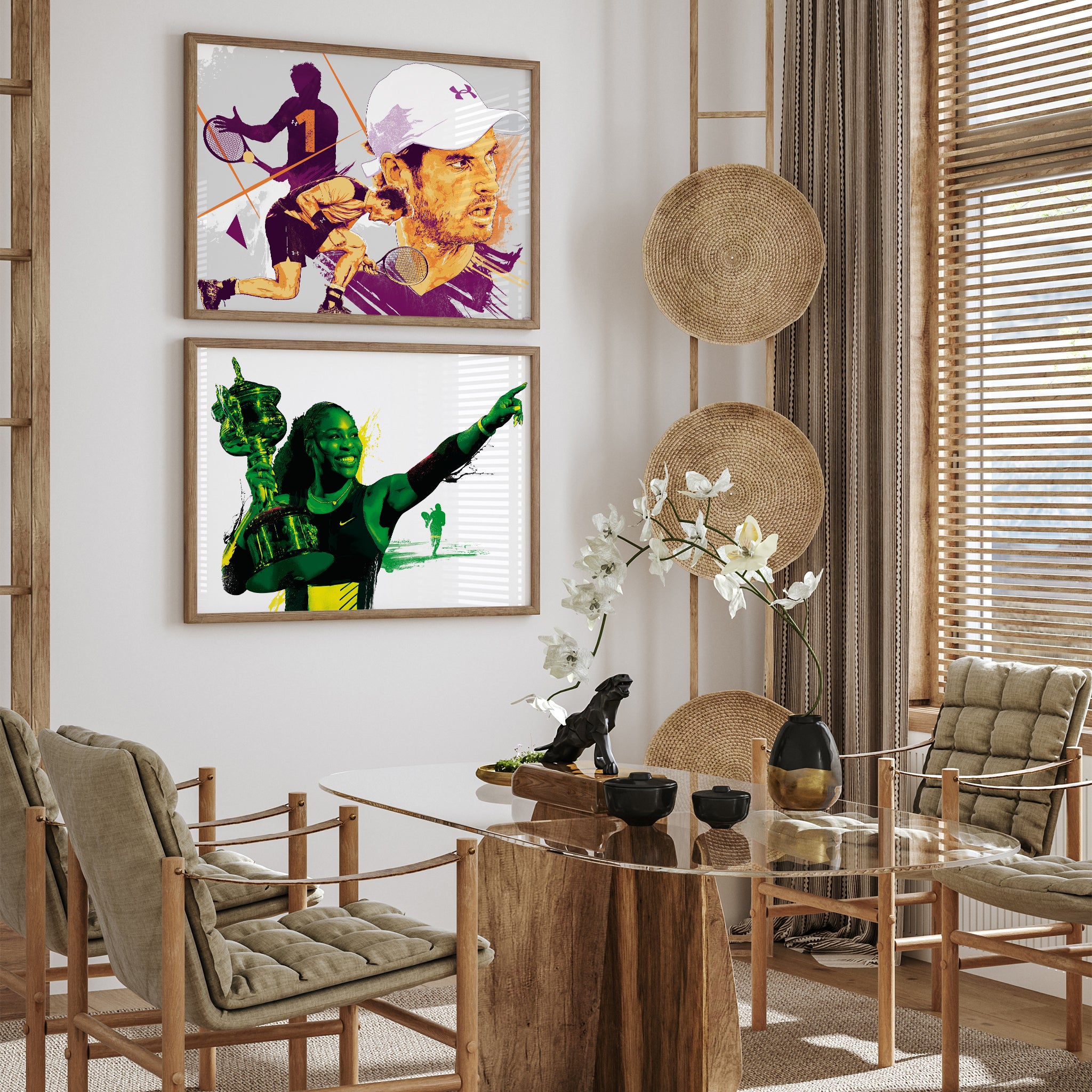 "Serena Williams art print displayed in dining room — tennis wall art for home"
