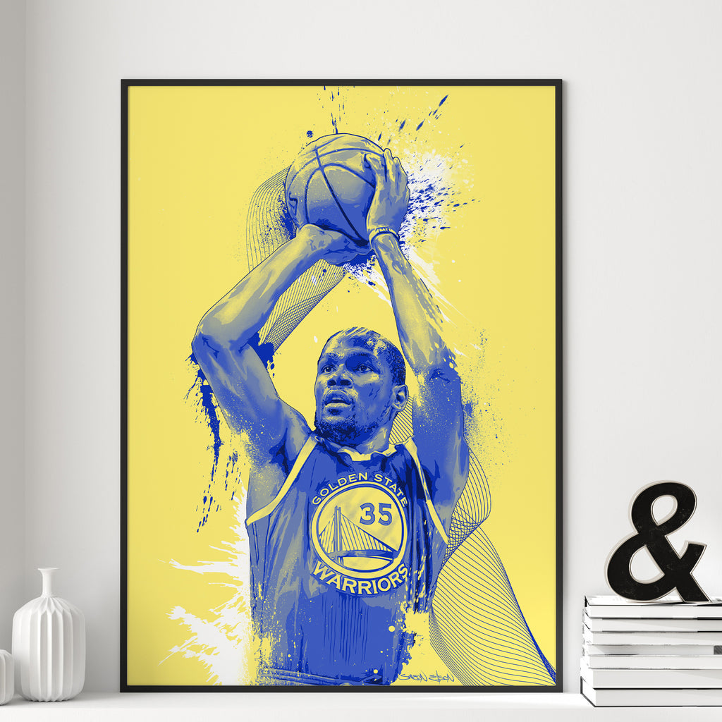 "Kevin Durant illustrated fist pump art print — NBA basketball wall art poster"