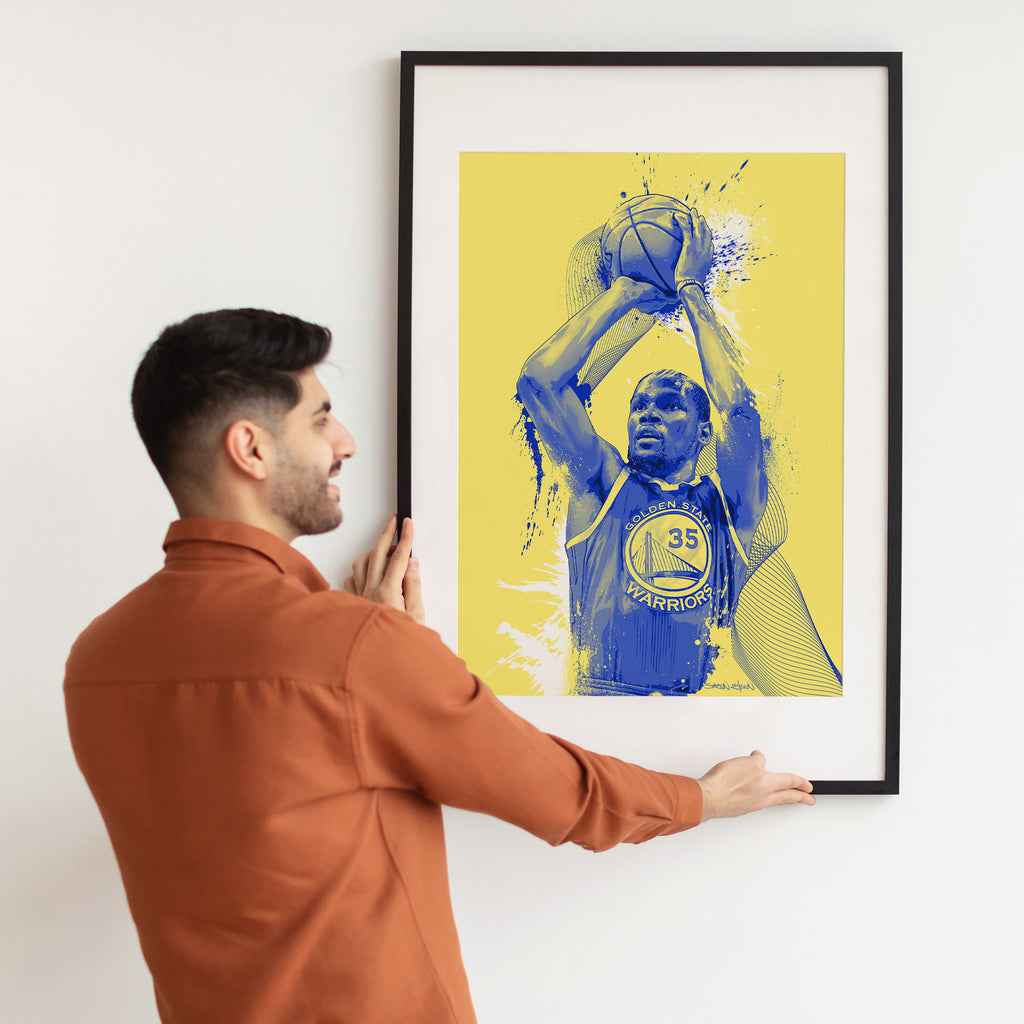 "Man holding Kevin Durant art print — basketball gift for him"
