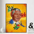 "Nelson Mandela illustrated tribute art print — inspirational black history wall art poster"