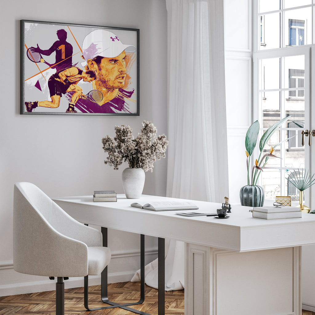 Andy Murray illustrated poster in office with black frame — tennis gift for him"