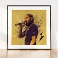 "Nipsey Hussle illustrated art print in black square frame — motivational hip hop wall art poster"