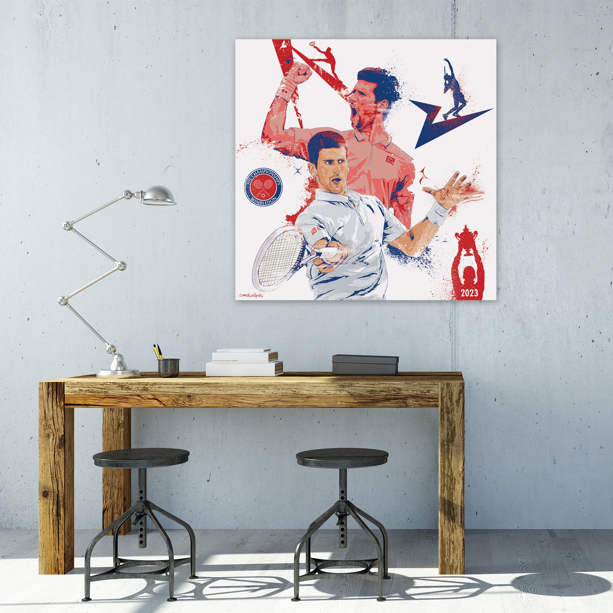 Novak Djokovic Illustrated Wimbledon Tennis art & Sports Graphic Canvas